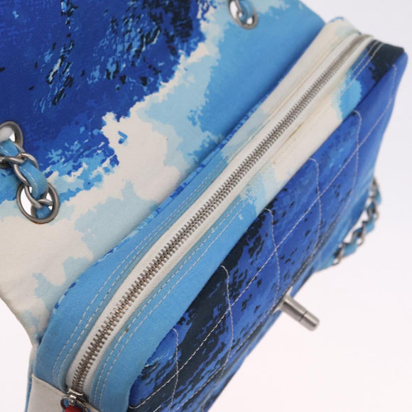 CHANEL Surf Line Choco Bar Chain Bag Canvas Blue Silver CC Auth 210250SM