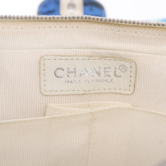 CHANEL Surf Line Choco Bar Chain Bag Canvas Blue Silver CC Auth 210250SM