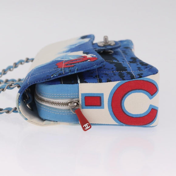 CHANEL Surf Line Choco Bar Chain Bag Canvas Blue Silver CC Auth 210250SM