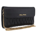 Miu Miu Matelasse Chain Wallet Leather Black Gold Auth 210251V-1