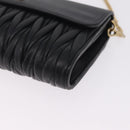 Miu Miu Matelasse Chain Wallet Leather Black Gold Auth 210251V-11