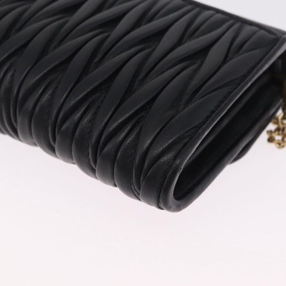 Miu Miu Matelasse Chain Wallet Leather Black Gold Auth 210251V