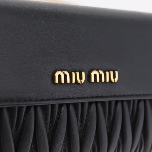 Miu Miu Matelasse Chain Wallet Leather Black Gold Auth 210251V