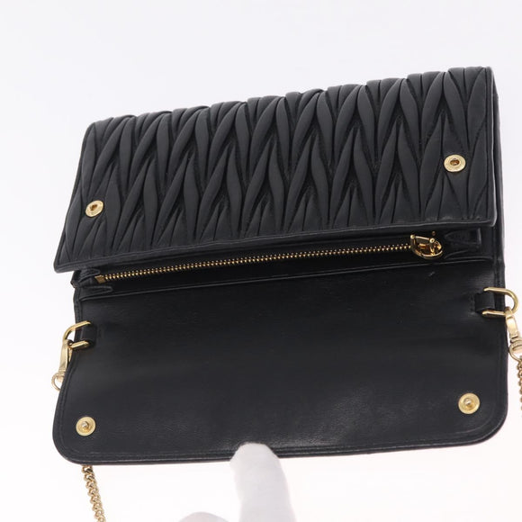 Miu Miu Matelasse Chain Wallet Leather Black Gold Auth 210251V