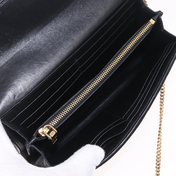 Miu Miu Matelasse Chain Wallet Leather Black Gold Auth 210251V