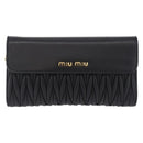 Miu Miu Matelasse Chain Wallet Leather Black Gold Auth 210251V-2