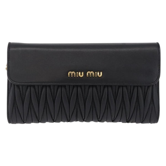 Miu Miu Matelasse Chain Wallet Leather Black Gold Auth 210251V