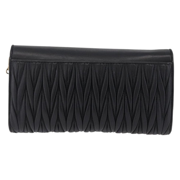 Miu Miu Matelasse Chain Wallet Leather Black Gold Auth 210251V