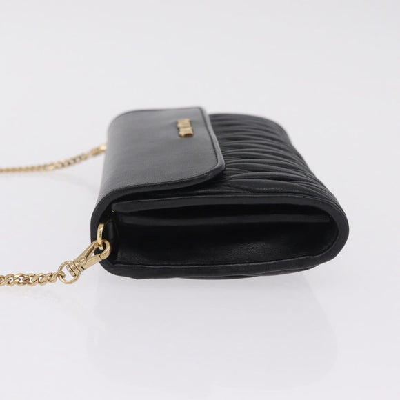 Miu Miu Matelasse Chain Wallet Leather Black Gold Auth 210251V