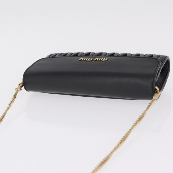 Miu Miu Matelasse Chain Wallet Leather Black Gold Auth 210251V