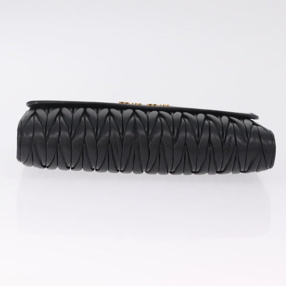 Miu Miu Matelasse Chain Wallet Leather Black Gold Auth 210251V