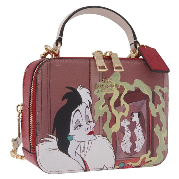 Coach Cruella Hand Bag Leather 2way Red Gold Auth 210263M