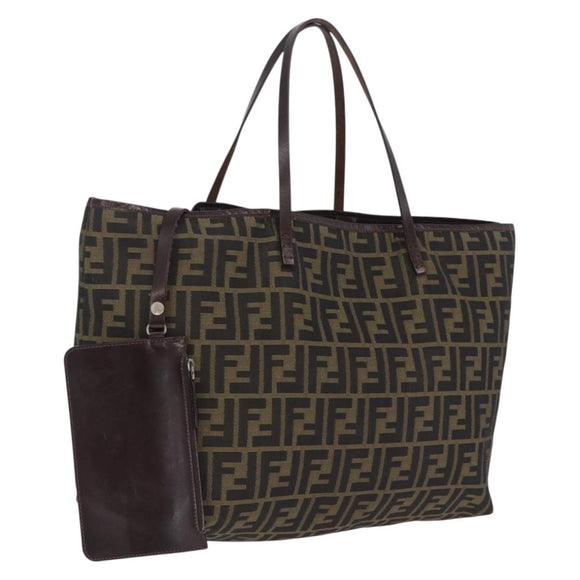 FENDI Zucca Canvas Tote Bag Brown Black Auth 210273A