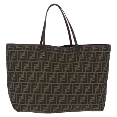 FENDI Zucca Canvas Tote Bag Brown Black Auth 210273A - 0