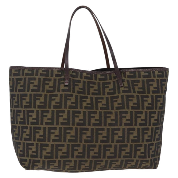 FENDI Zucca Canvas Tote Bag Brown Black Auth 210273A