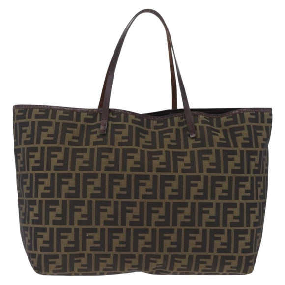 FENDI Zucca Canvas Tote Bag Brown Black Auth 210273A