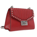 PRADA Chain Shoulder Bag Leather Red Silver Auth 210281V-1