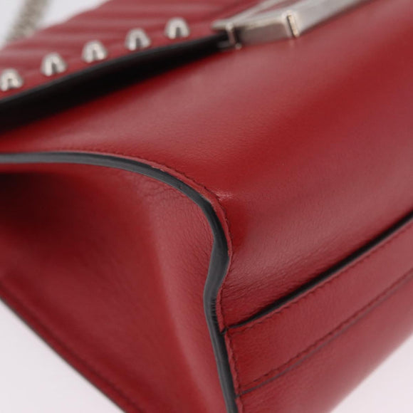 PRADA Chain Shoulder Bag Leather Red Silver Auth 210281V
