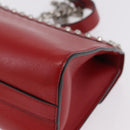 PRADA Chain Shoulder Bag Leather Red Silver Auth 210281V-13