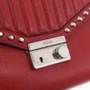 PRADA Chain Shoulder Bag Leather Red Silver Auth 210281V-15