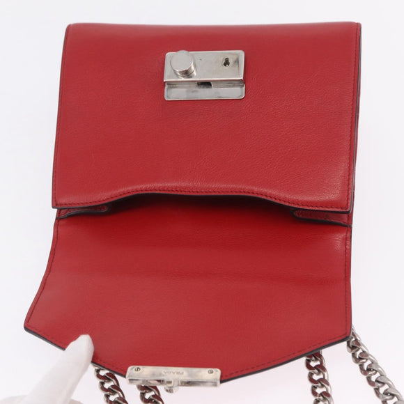 PRADA Chain Shoulder Bag Leather Red Silver Auth 210281V