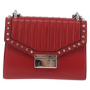 PRADA Chain Shoulder Bag Leather Red Silver Auth 210281V-2