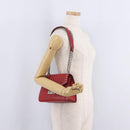 PRADA Chain Shoulder Bag Leather Red Silver Auth 210281V-27
