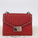 PRADA Chain Shoulder Bag Leather Red Silver Auth 210281V-28