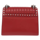 PRADA Chain Shoulder Bag Leather Red Silver Auth 210281V-3