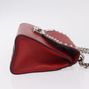 PRADA Chain Shoulder Bag Leather Red Silver Auth 210281V-4