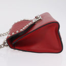 PRADA Chain Shoulder Bag Leather Red Silver Auth 210281V-5