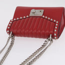 PRADA Chain Shoulder Bag Leather Red Silver Auth 210281V-6