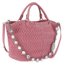 Miu Miu Matelasse Hand Bag Leather 2way Pink Silver Auth 210282A-1