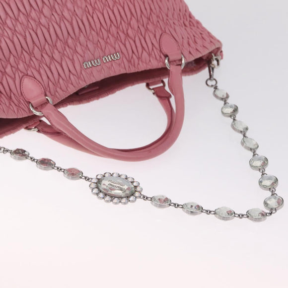 Miu Miu Matelasse Hand Bag Leather 2way Pink Silver Auth 210282A