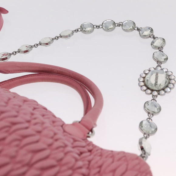 Miu Miu Matelasse Hand Bag Leather 2way Pink Silver Auth 210282A