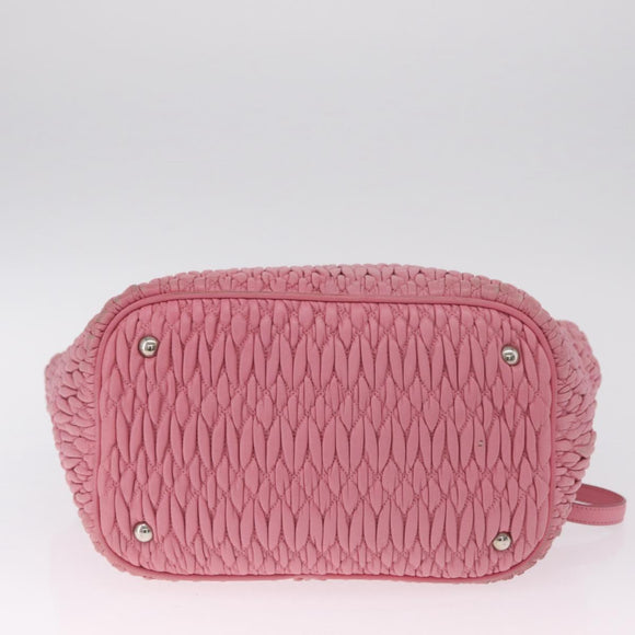 Miu Miu Matelasse Hand Bag Leather 2way Pink Silver Auth 210282A