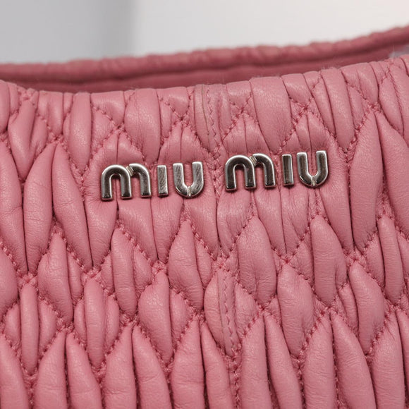 Miu Miu Matelasse Hand Bag Leather 2way Pink Silver Auth 210282A