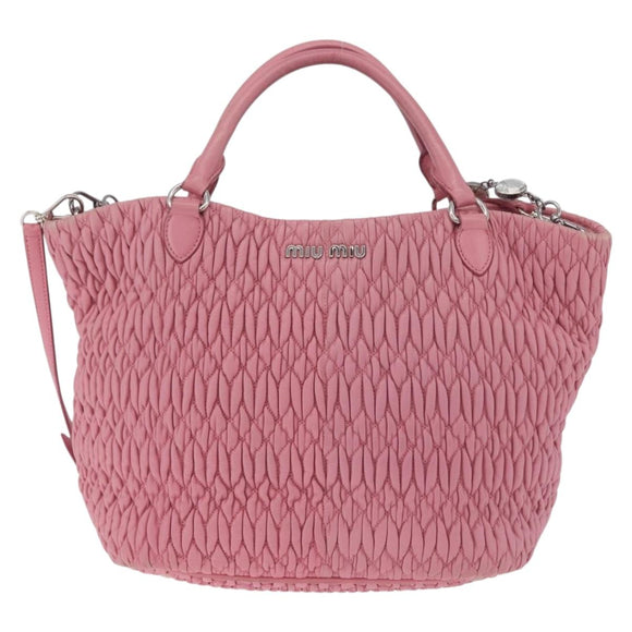 Miu Miu Matelasse Hand Bag Leather 2way Pink Silver Auth 210282A