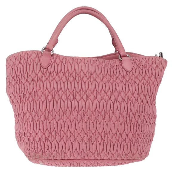 Miu Miu Matelasse Hand Bag Leather 2way Pink Silver Auth 210282A