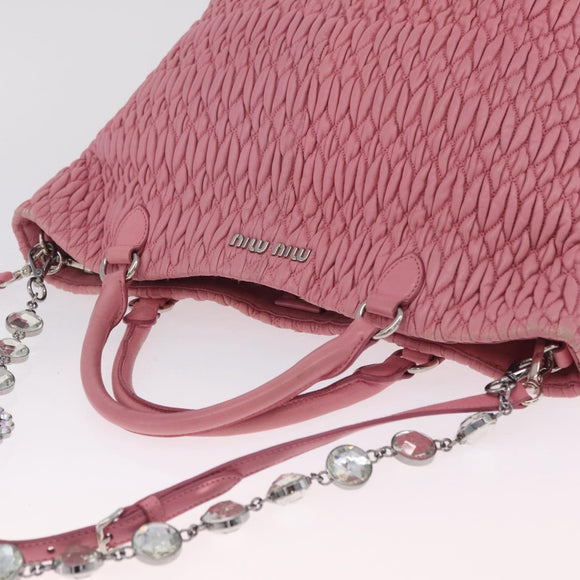 Miu Miu Matelasse Hand Bag Leather 2way Pink Silver Auth 210282A