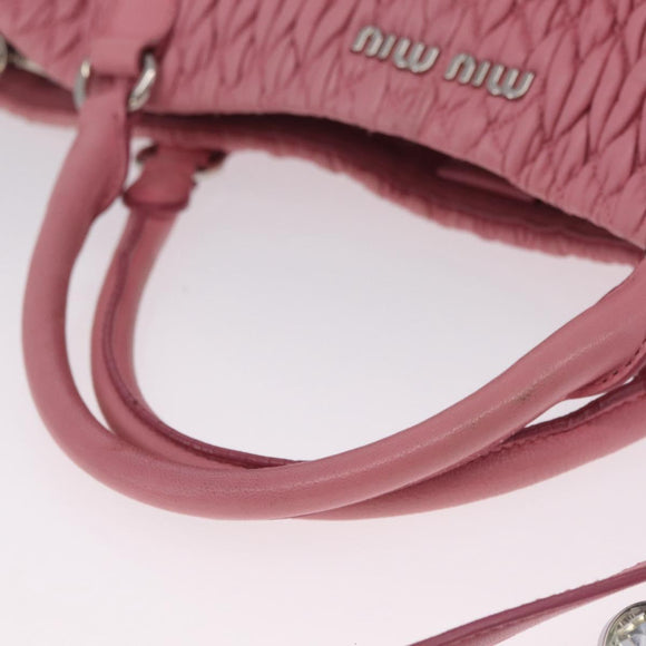 Miu Miu Matelasse Hand Bag Leather 2way Pink Silver Auth 210282A