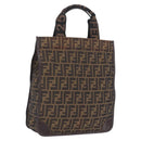 FENDI Zucca Canvas Hand Bag Black Brown Auth 210283-1