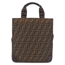 FENDI Zucca Canvas Hand Bag Black Brown Auth 210283-2