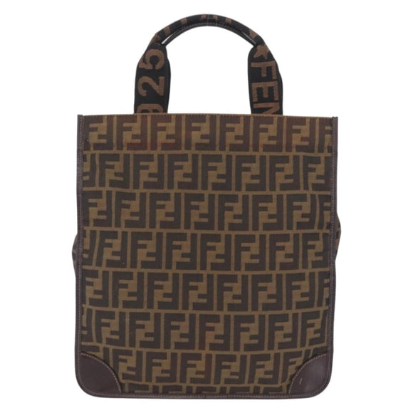 FENDI Zucca Canvas Hand Bag Black Brown Auth 210283