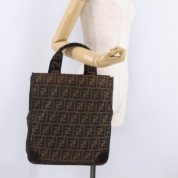 FENDI Zucca Canvas Hand Bag Black Brown Auth 210283