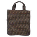 FENDI Zucca Canvas Hand Bag Black Brown Auth 210283-3