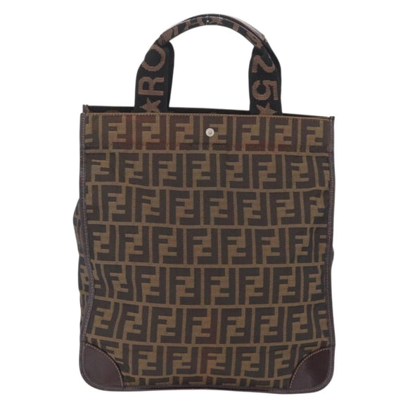 FENDI Zucca Canvas Hand Bag Black Brown Auth 210283