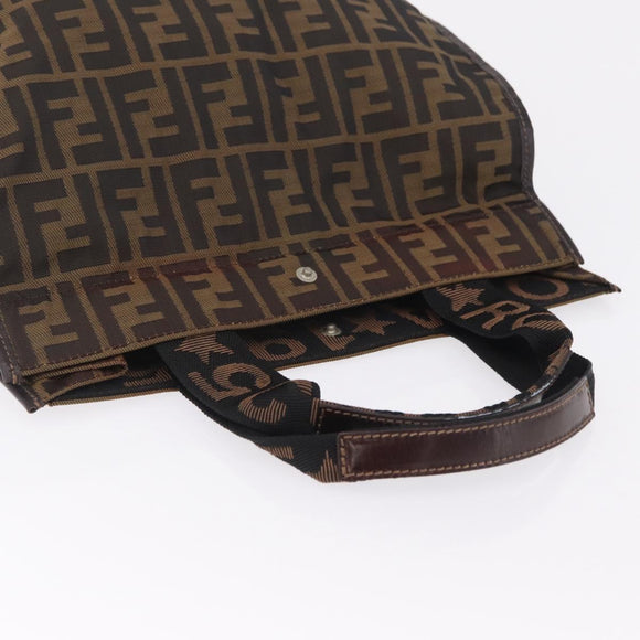 FENDI Zucca Canvas Hand Bag Black Brown Auth 210283