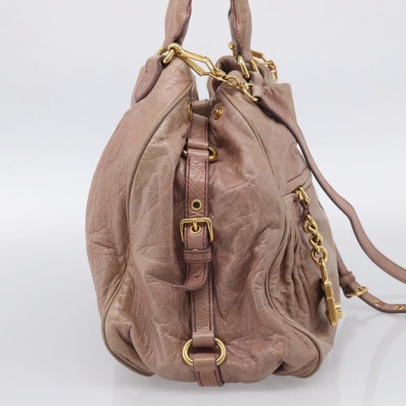 Miu Miu Matelasse Hand Bag Vitellolux 2way Pink Gold Auth 210286A