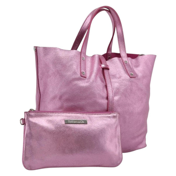 Tiffany & Co. Hand Bag Leather Pink Auth 210288A